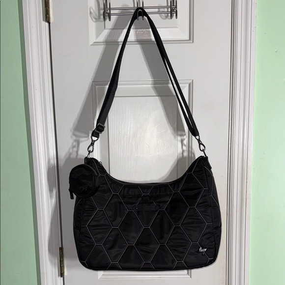 lug Handbags - Lug Winger Black Hobo Bag With Silver/Geo Grid Flora Grey Large Crossbody Bag